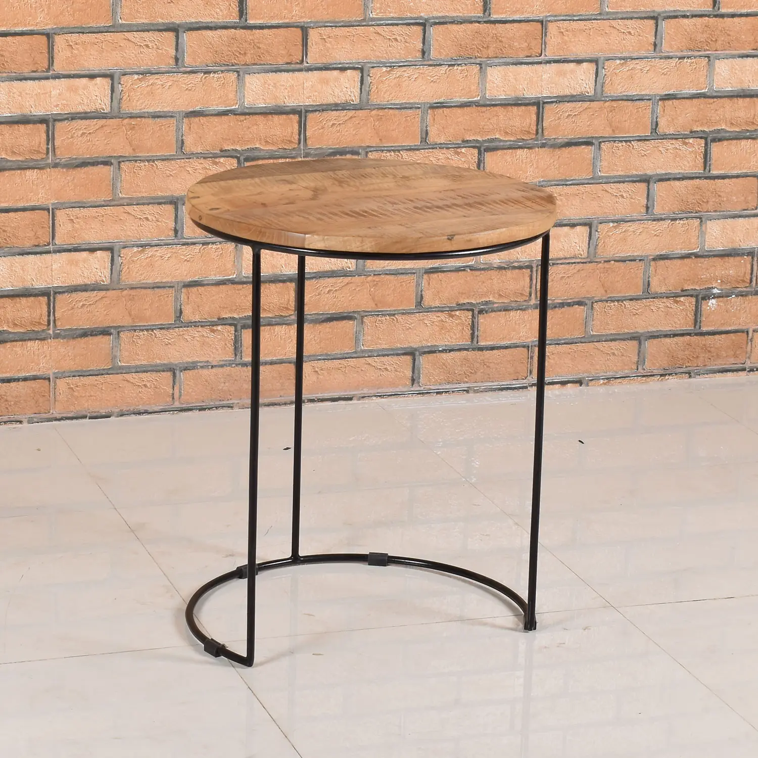 Iron Round  Side Table with Wooden Top - popular handicrafts